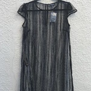 NWT Bebe Black Mesh Open Lace Dress Size Large